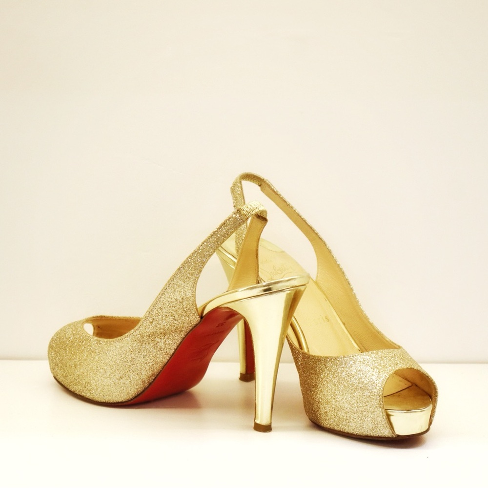 Christian Louboutin Gold Peep-Toe Heels